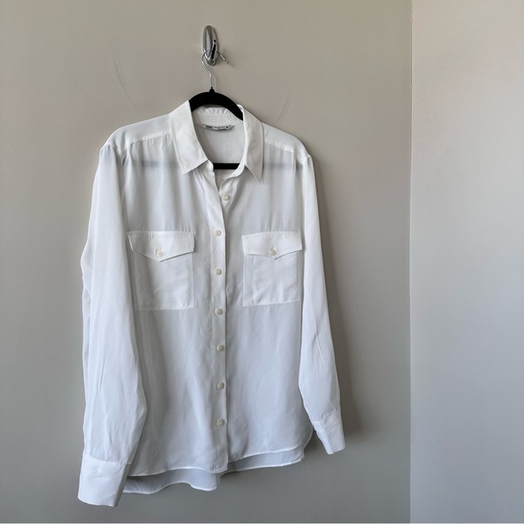 ZARA-CLASSIC White Semi Sheer Button Down (Size:Large) - Picture 3 of 9
